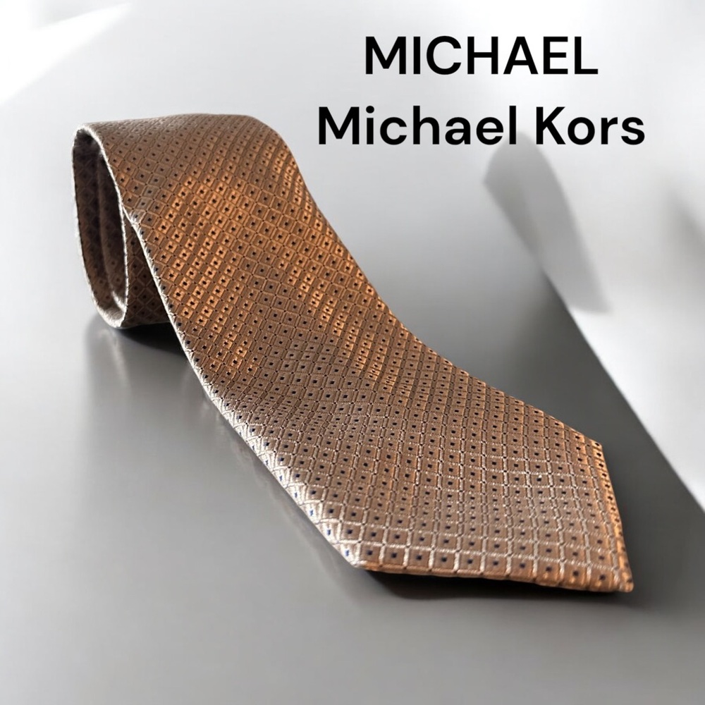 Michael Kors Mens Two Tone Gold and Navy Checkered Geometric Neck Tie...
